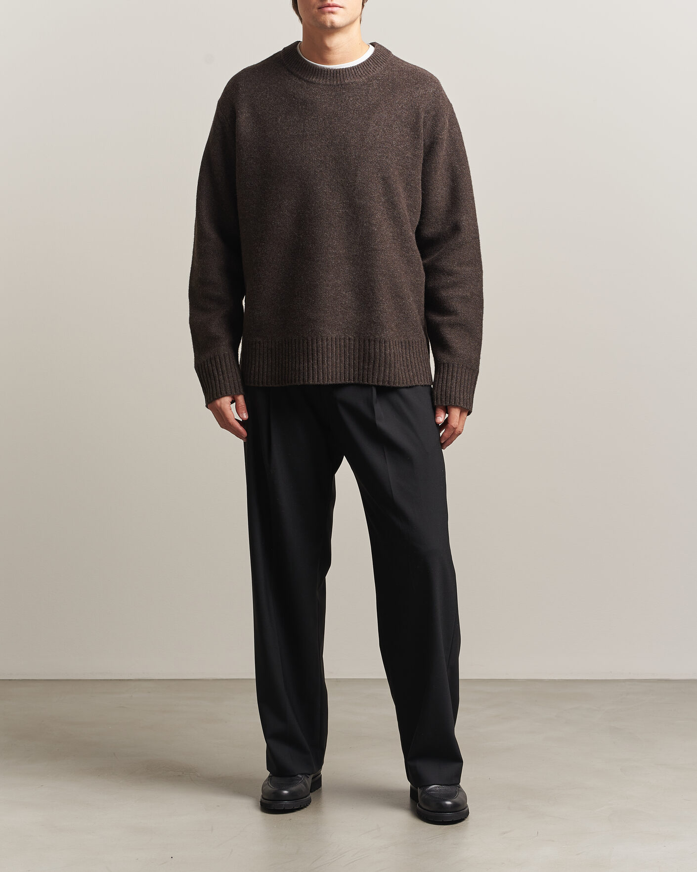 Hombres | Jerséis y prendas de punto | A Day's March | Tietar Boiled Merino Sweater Java Brown