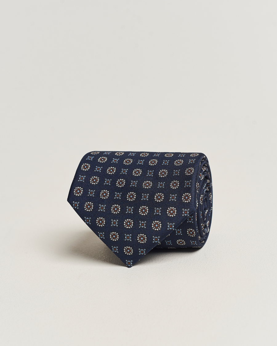 Hombres | E. Marinella 3-Fold Printed Silk Tie Navy | E. Marinella | 3-Fold Printed Silk Tie Navy