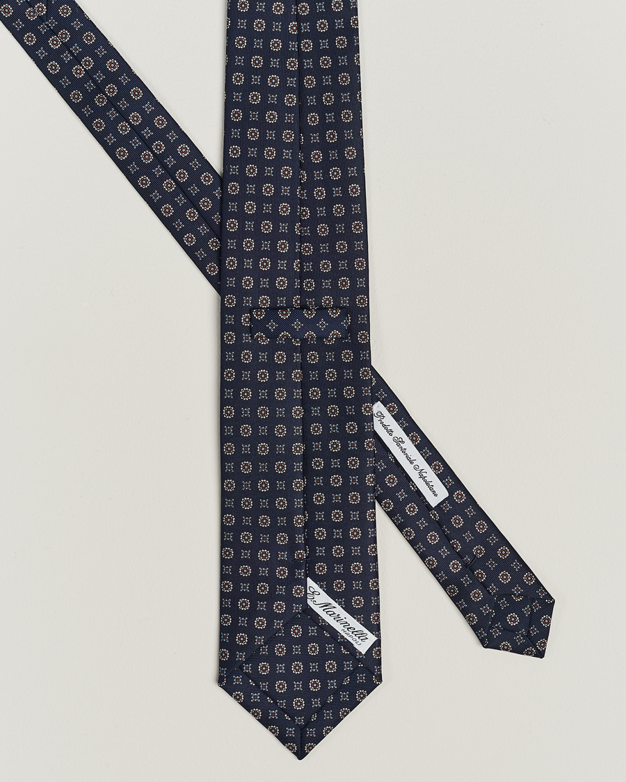 Hombres | E. Marinella 3-Fold Printed Silk Tie Navy | E. Marinella | 3-Fold Printed Silk Tie Navy