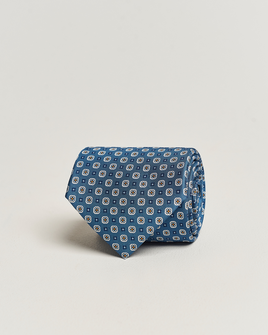 Hombres | E. Marinella 3-Fold Printed Silk Tie Blue | E. Marinella | 3-Fold Printed Silk Tie Blue