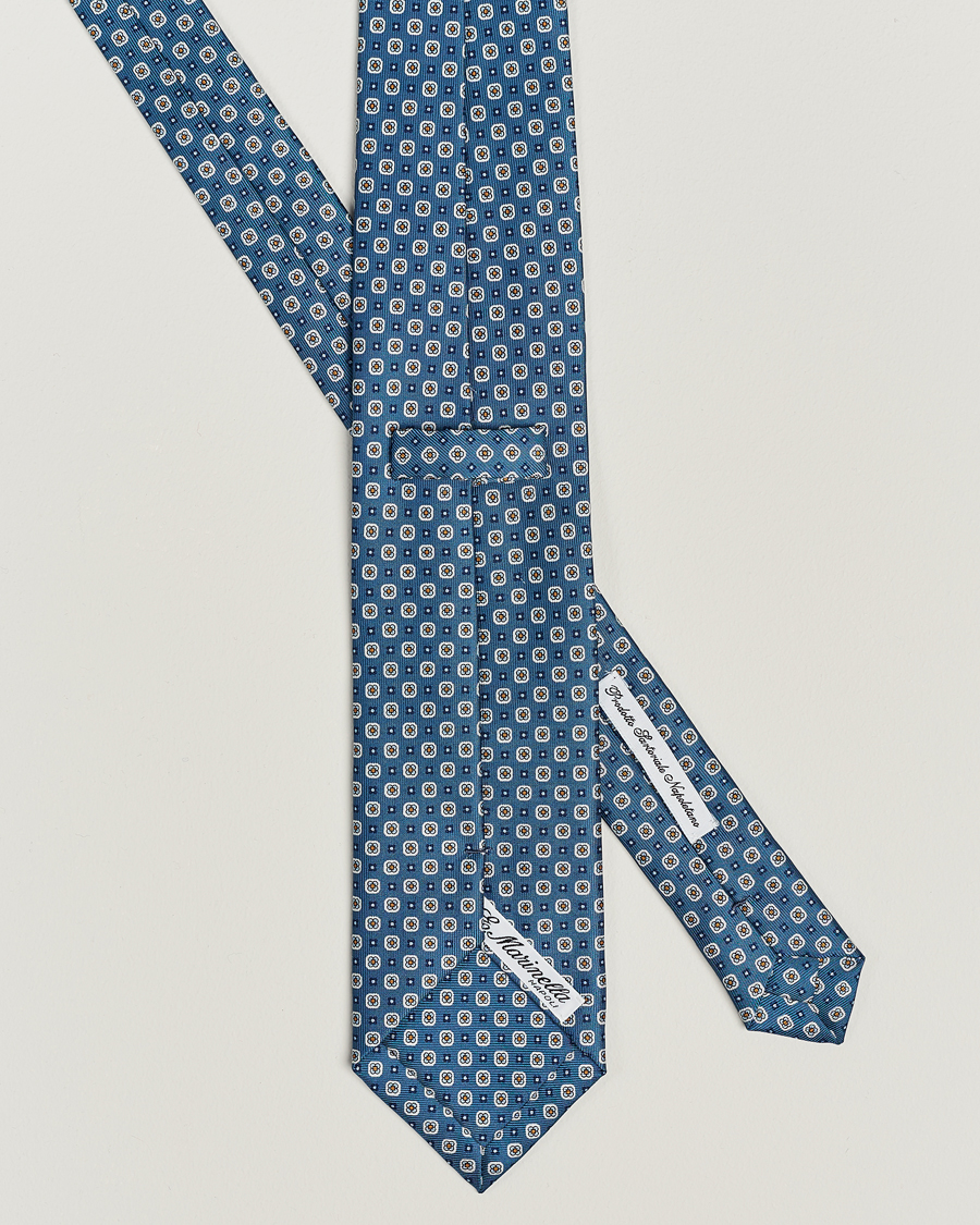 Hombres | E. Marinella 3-Fold Printed Silk Tie Blue | E. Marinella | 3-Fold Printed Silk Tie Blue