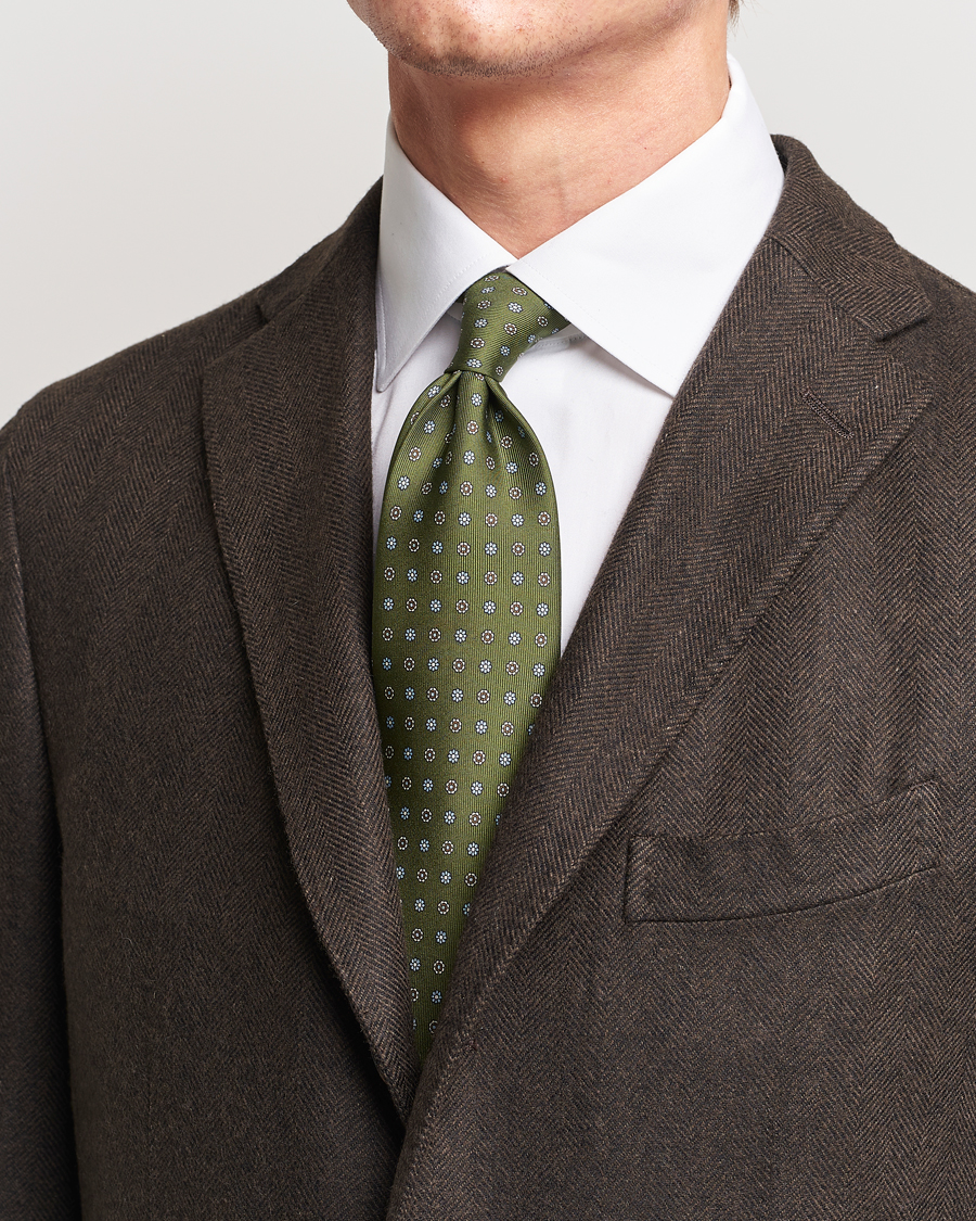 Hombres |  | E. Marinella | 3-Fold Printed Silk Tie Green