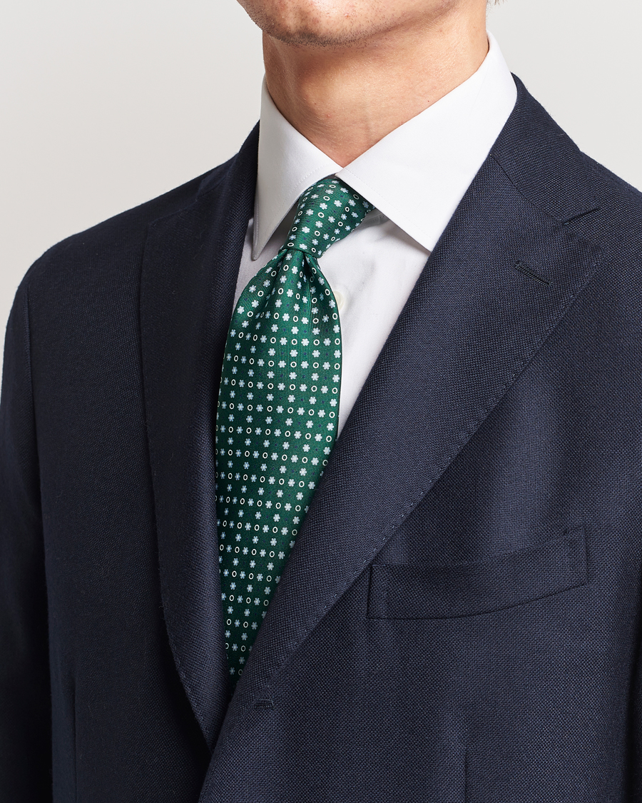 Hombres | Italian Department | E. Marinella | 3-Fold Printed Silk Tie Dark Green