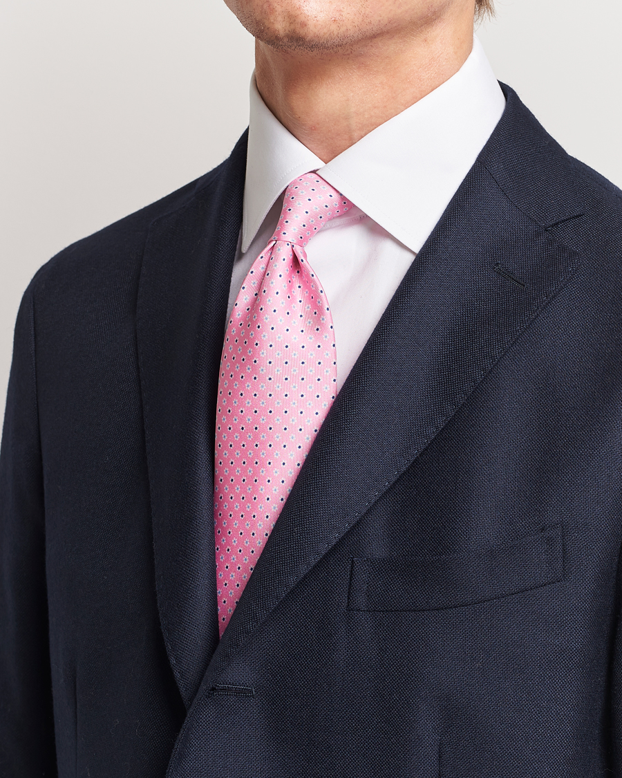 Hombres | E. Marinella 3-Fold Printed Silk Tie Pink | E. Marinella | 3-Fold Printed Silk Tie Pink