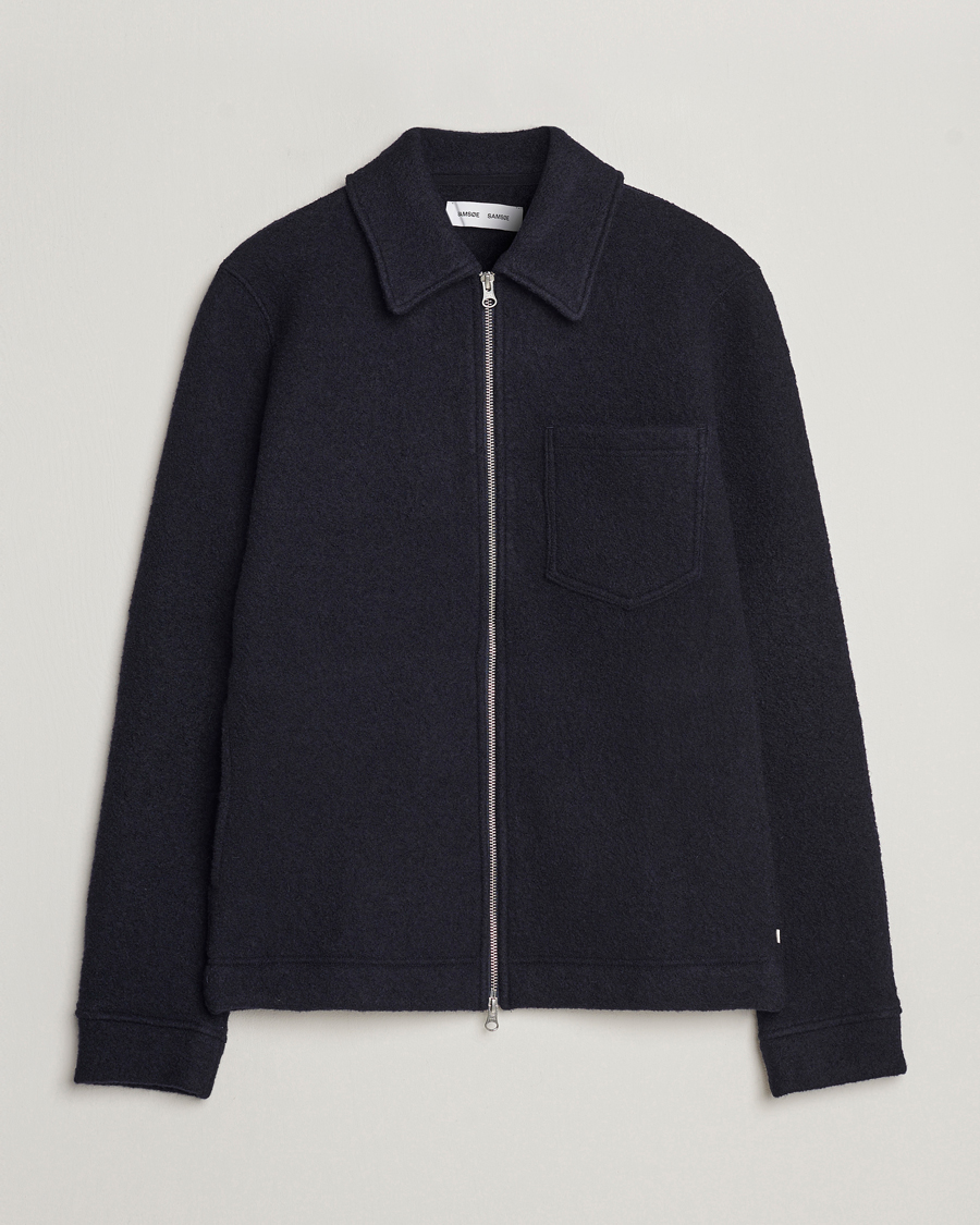 Hombres | Jerséis y prendas de punto | Samsøe Samsøe | Hannes Boiled Wool Full Zip Salute Navy
