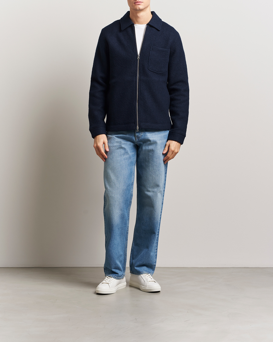 Hombres | Jerséis y prendas de punto | Samsøe Samsøe | Hannes Boiled Wool Full Zip Salute Navy