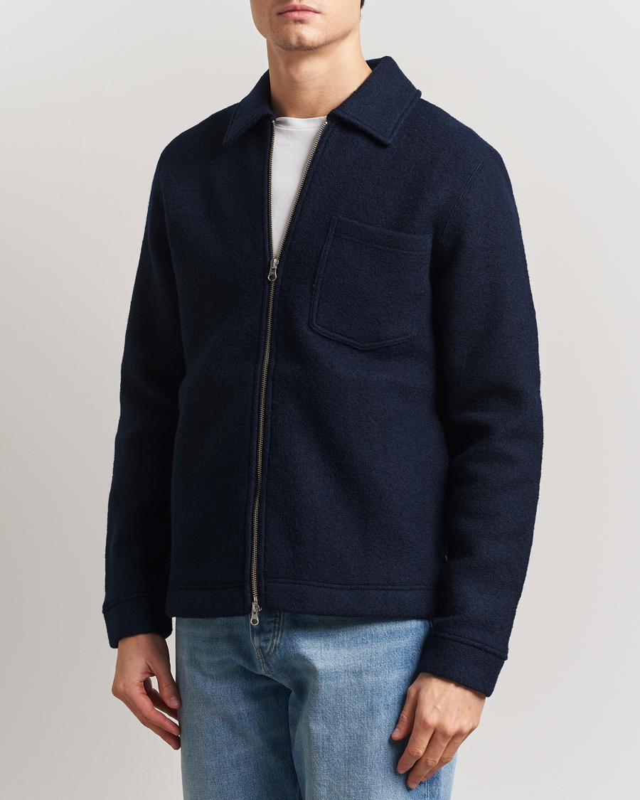 Hombres | Jerséis y prendas de punto | Samsøe Samsøe | Hannes Boiled Wool Full Zip Salute Navy