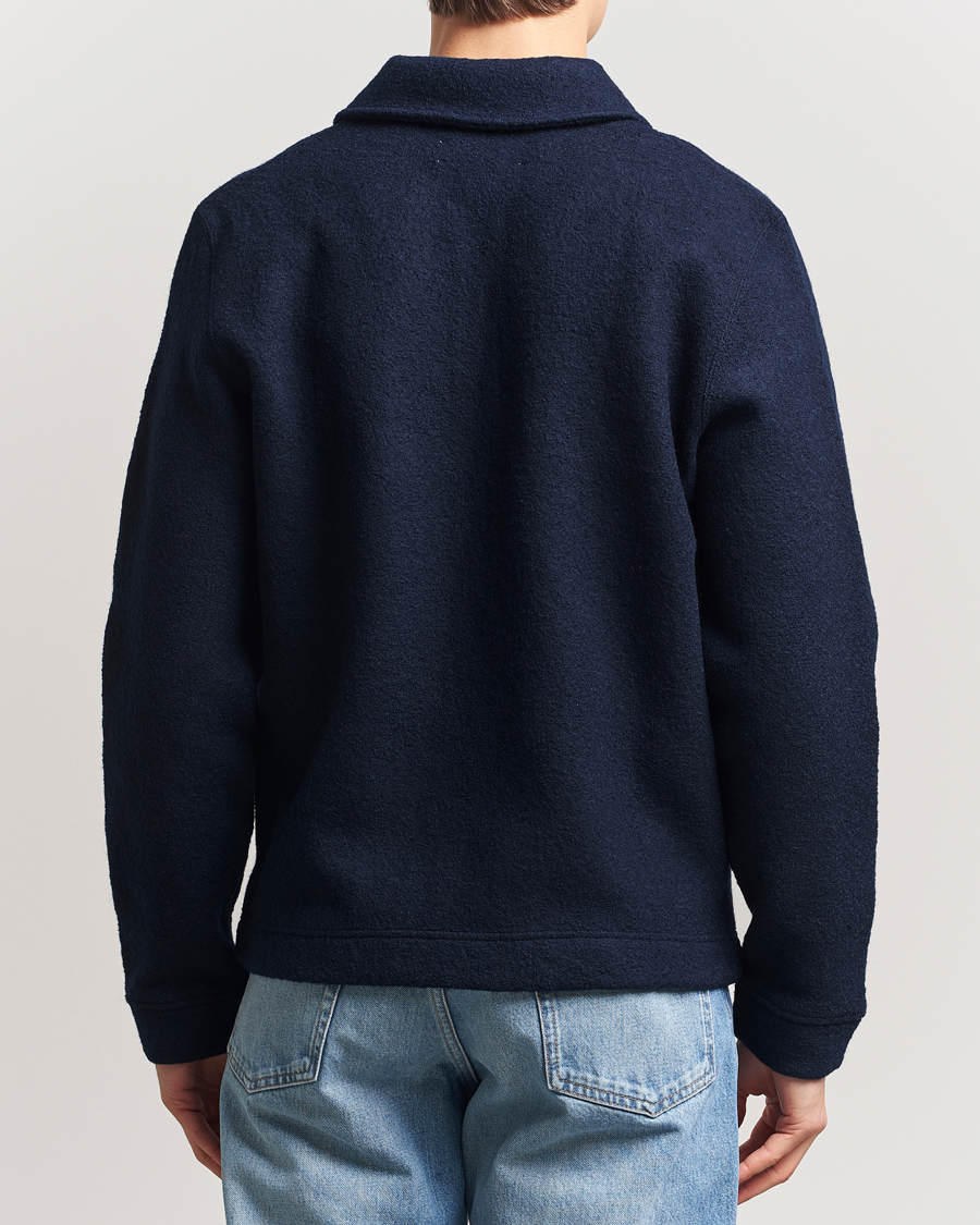 Hombres | Jerséis y prendas de punto | Samsøe Samsøe | Hannes Boiled Wool Full Zip Salute Navy