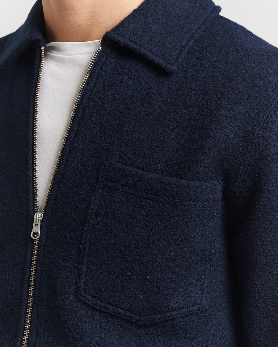 Hombres | Jerséis y prendas de punto | Samsøe Samsøe | Hannes Boiled Wool Full Zip Salute Navy