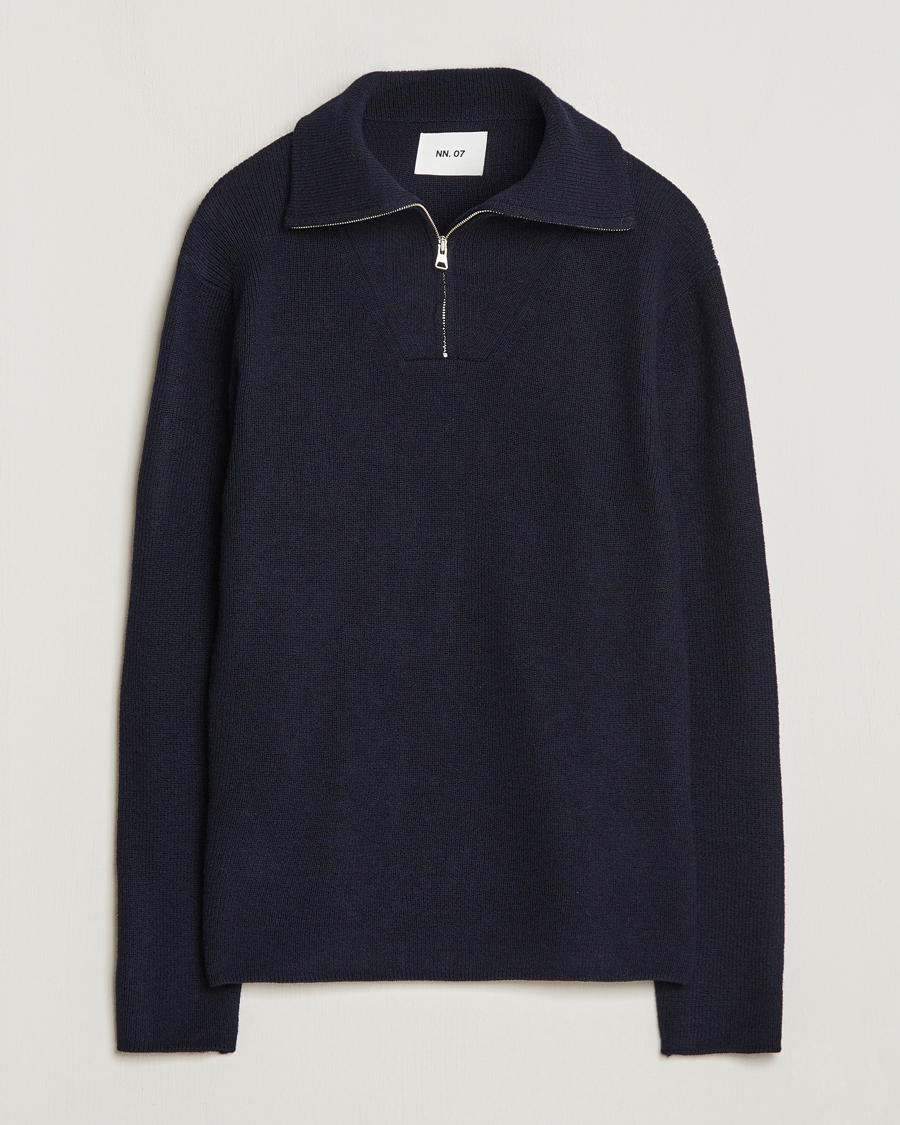 Hombres | Jerséis y prendas de punto | NN07 | Carl Rib Knitted Half Zip Navy Blue