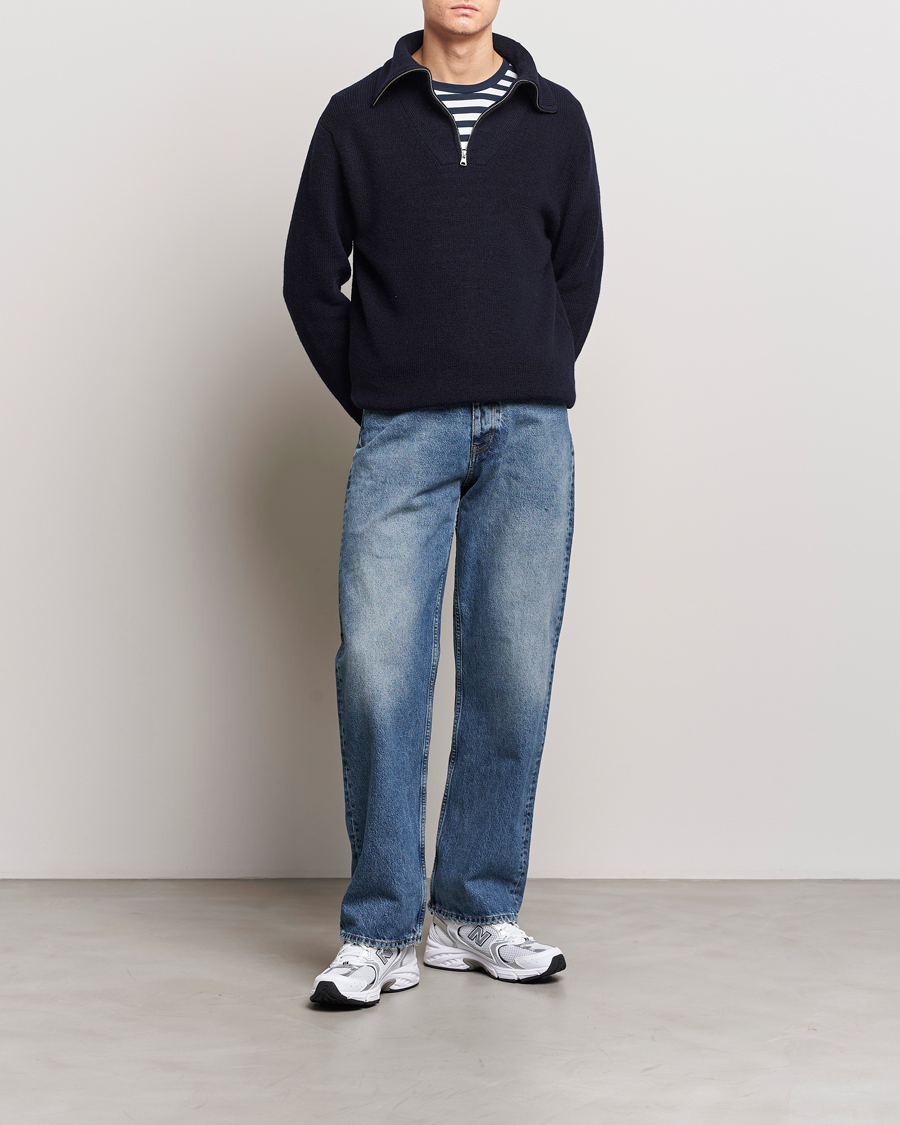 Hombres | Jerséis y prendas de punto | NN07 | Carl Rib Knitted Half Zip Navy Blue