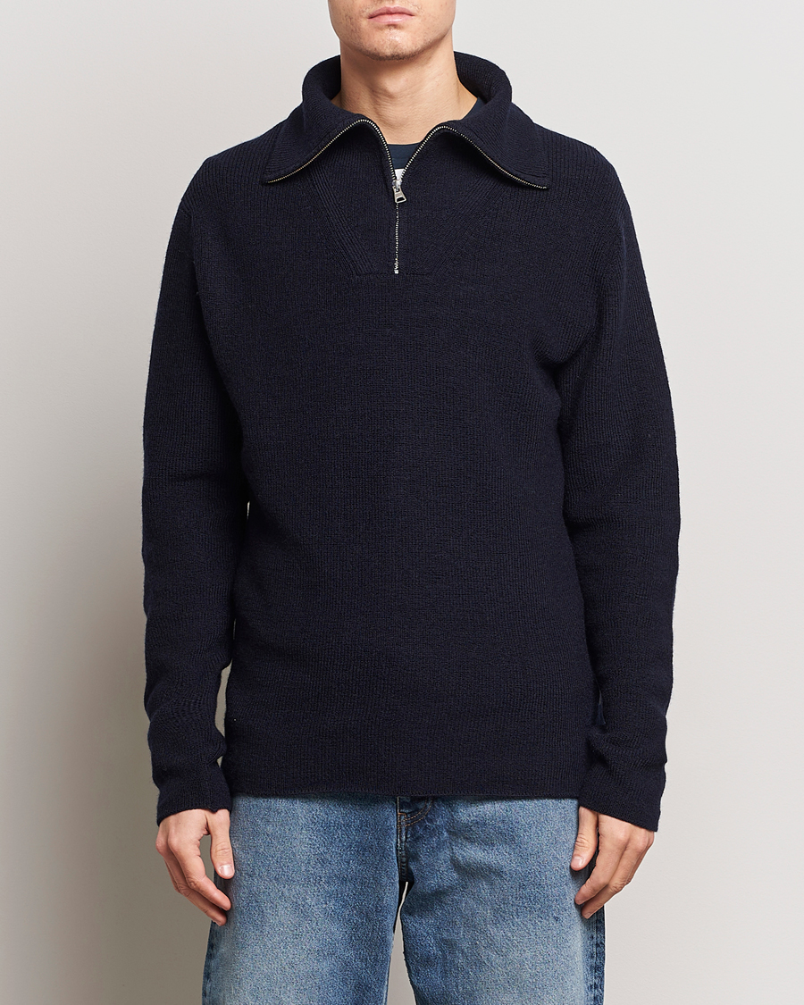 Hombres | Jerséis y prendas de punto | NN07 | Carl Rib Knitted Half Zip Navy Blue