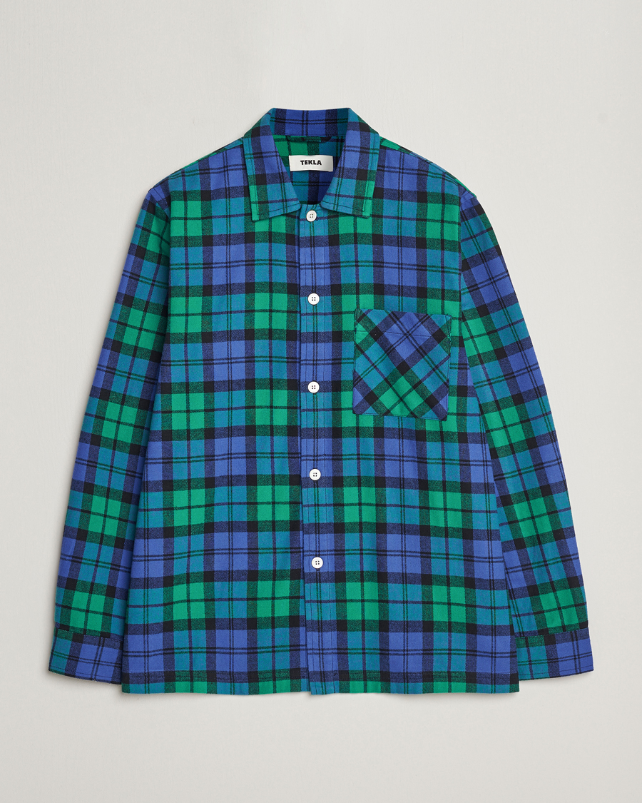 Hombres | Pijamas y batas | Tekla | Flannel Checked Pyjama Shirt Green/Blue