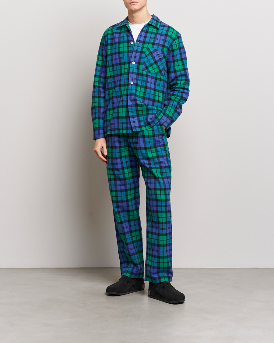 Hombres | Pijamas y batas | Tekla | Flannel Checked Pyjama Shirt Green/Blue