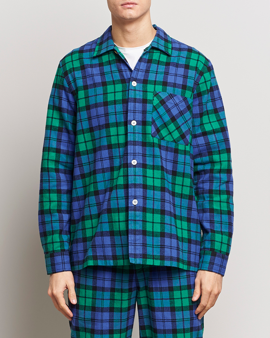 Hombres | Pijamas y batas | Tekla | Flannel Checked Pyjama Shirt Green/Blue