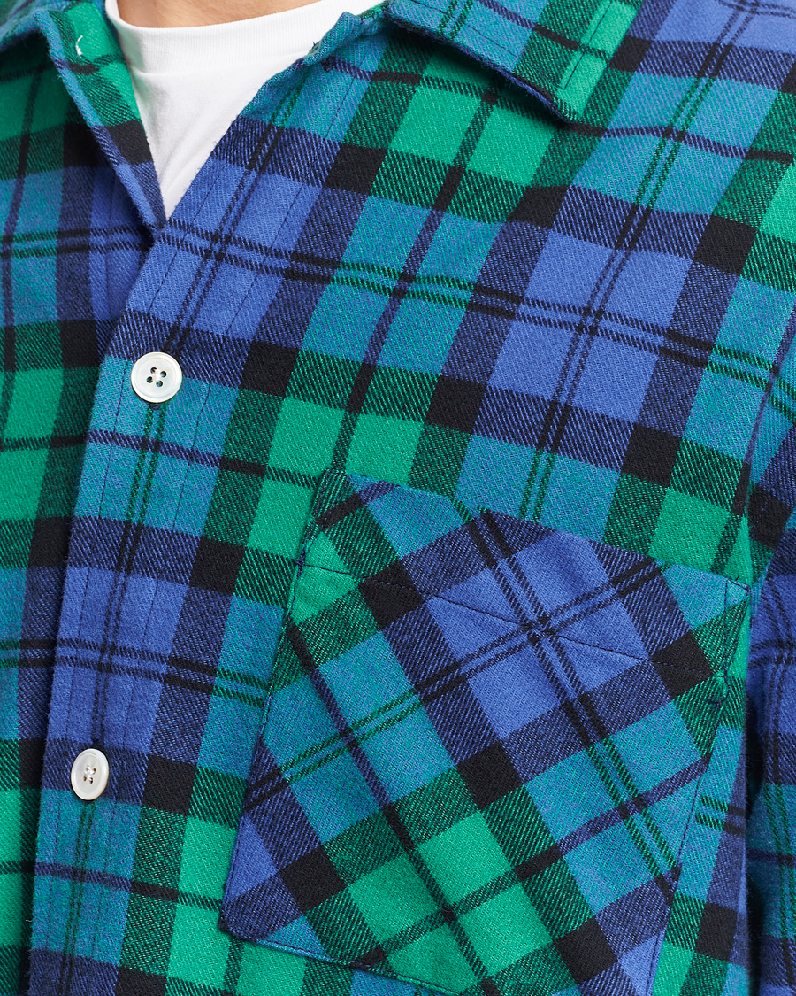 Hombres | Pijamas y batas | Tekla | Flannel Checked Pyjama Shirt Green/Blue