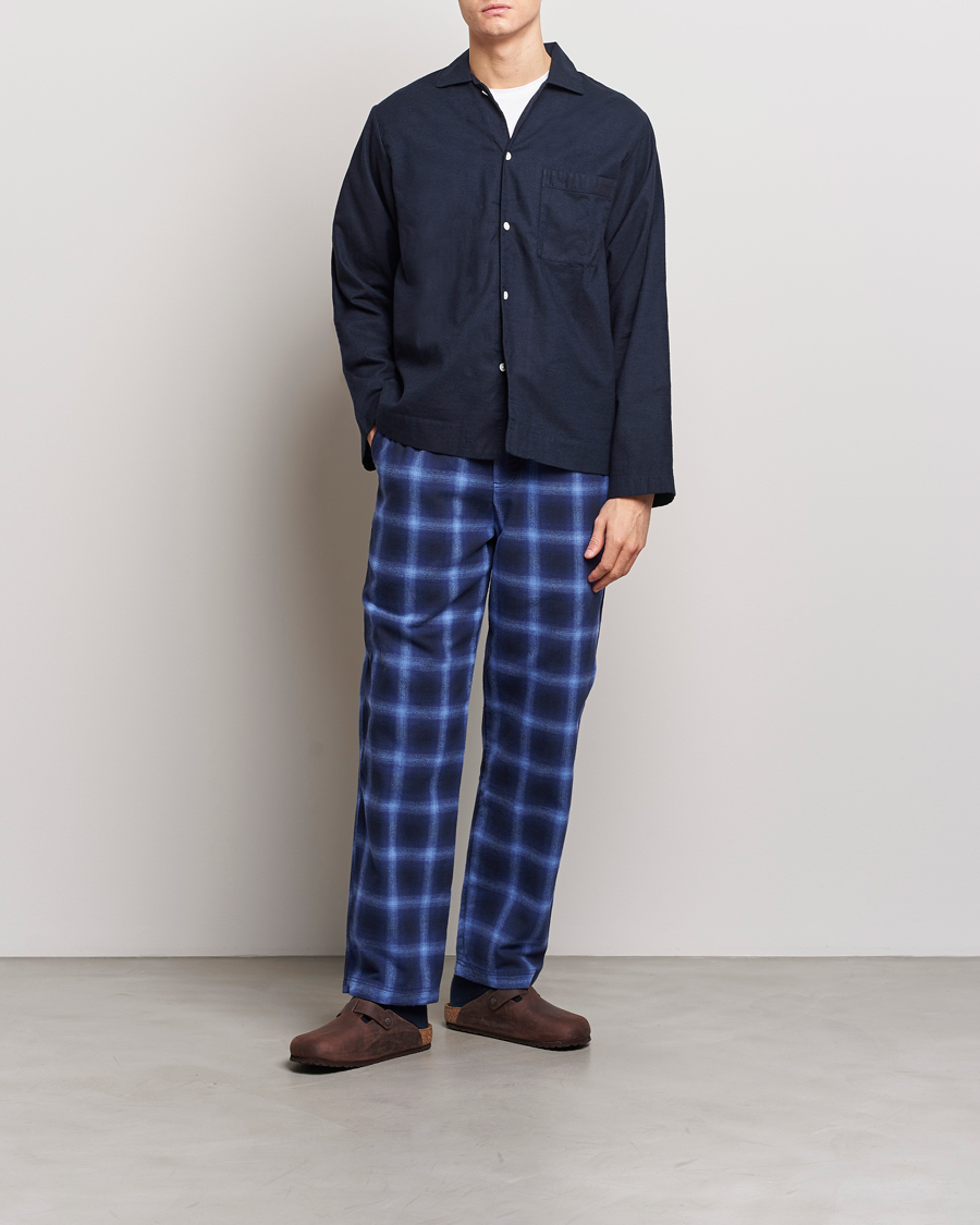 Hombres | Pijamas y batas | Tekla | Flannel Checked Pyjama Pants Navy/Blue