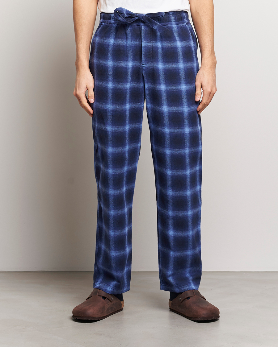 Hombres | Pijamas y batas | Tekla | Flannel Checked Pyjama Pants Navy/Blue