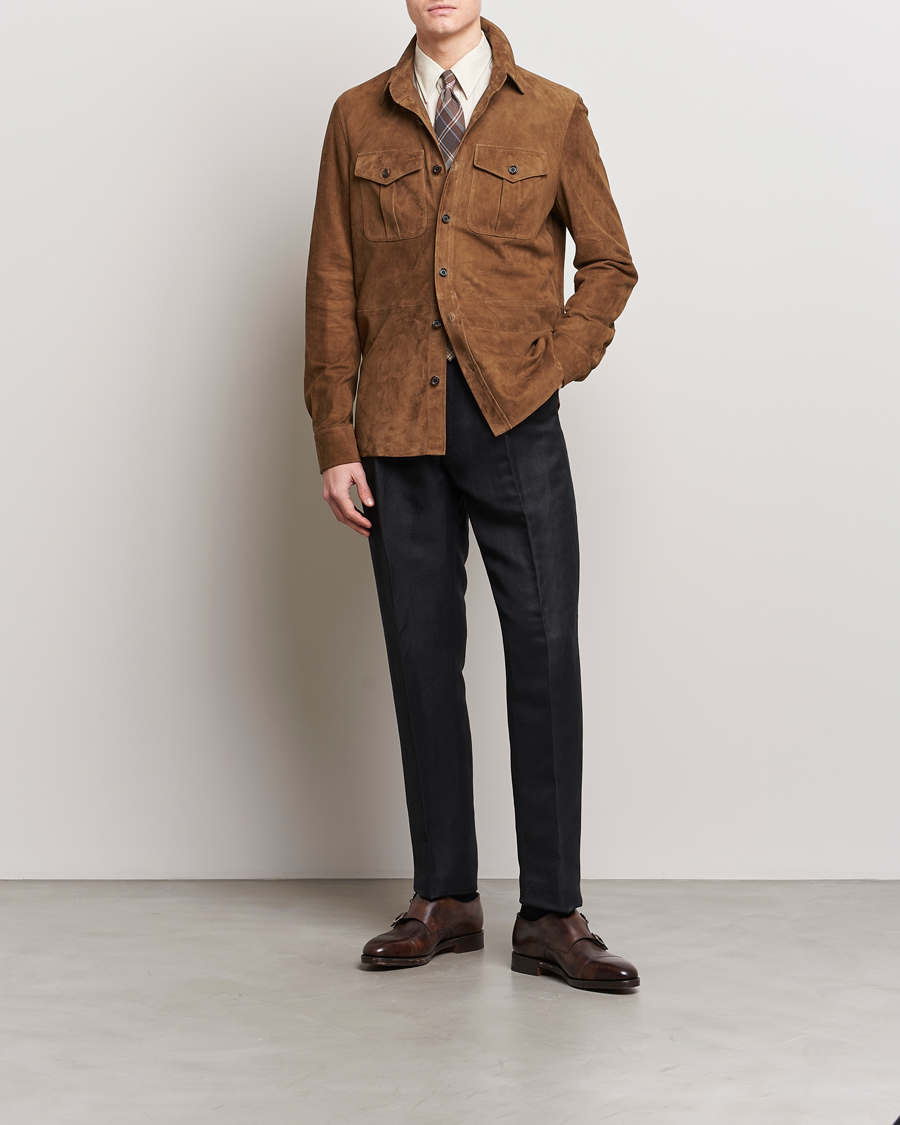 Hombres | Abrigos y chaquetas | Ralph Lauren Purple Label | Suede Shirt Jacket Dark Brown