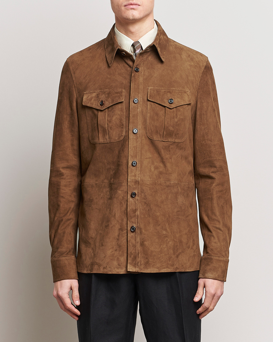 Hombres | Abrigos y chaquetas | Ralph Lauren Purple Label | Suede Shirt Jacket Dark Brown
