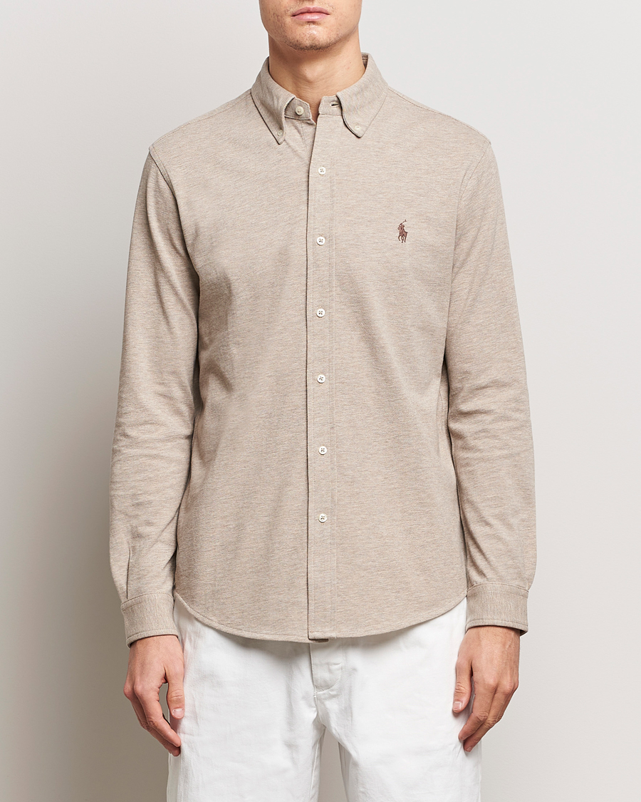 Hombres | Polos | Polo Ralph Lauren | Slim Fit Featherweight Mesh Shirt Beige Heather