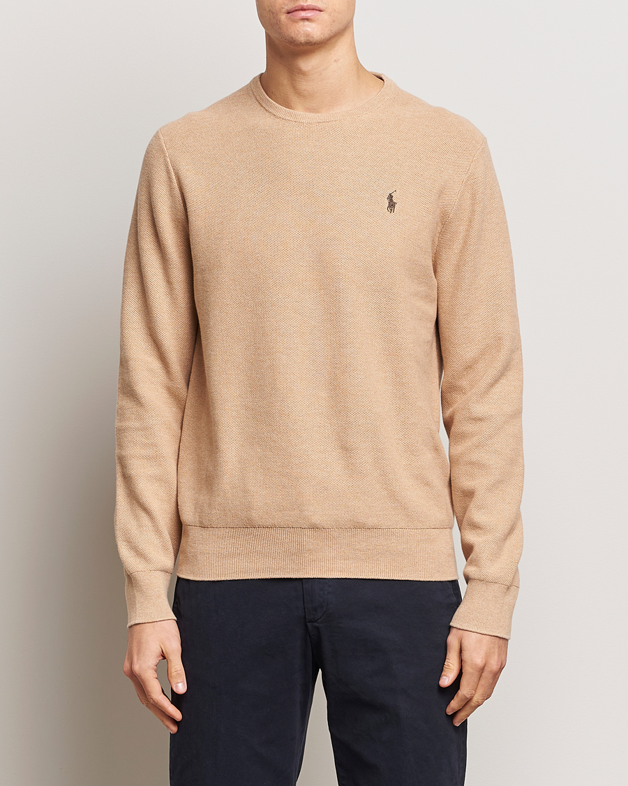Hombres | Jerséis y prendas de punto | Polo Ralph Lauren | Textured Cotton Crew Neck Sweater Camel Melange