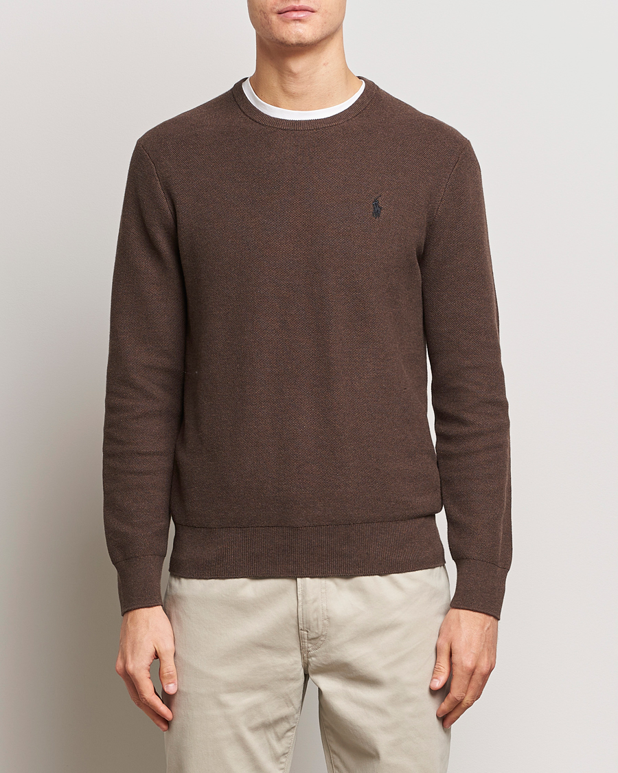 Hombres |  | Polo Ralph Lauren | Textured Cotton Crew Neck Sweater Spa Brown Heather