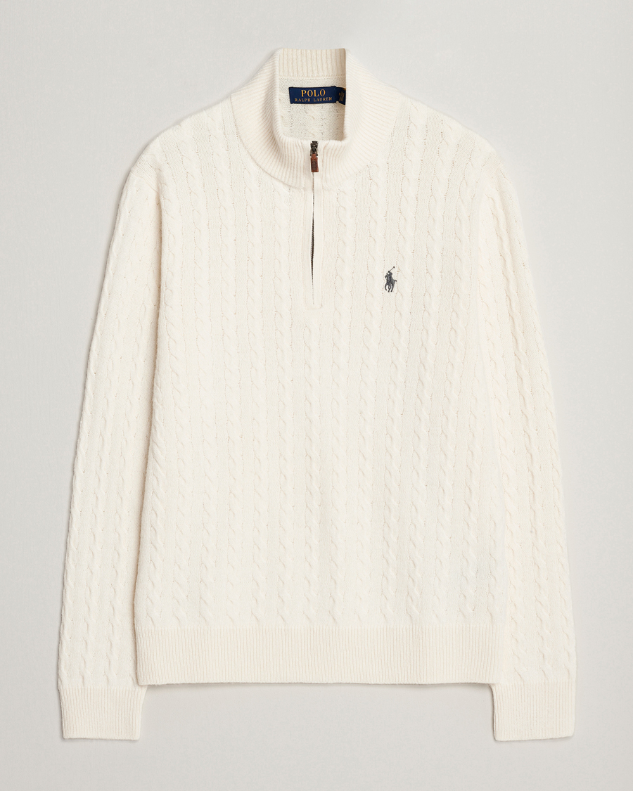 Hombres | Jerséis y prendas de punto | Polo Ralph Lauren | Wool/Cotton Cable Half-Zip Andover Cream