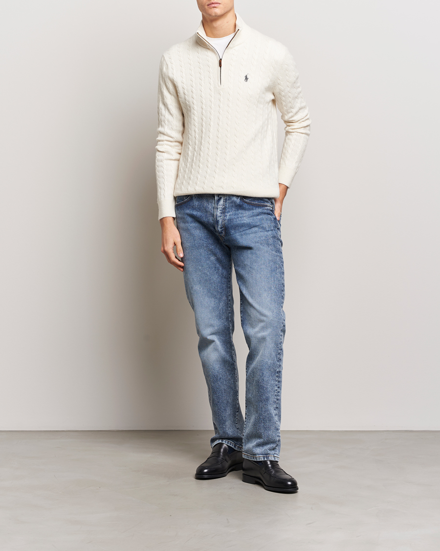 Hombres | Jerséis y prendas de punto | Polo Ralph Lauren | Wool/Cotton Cable Half-Zip Andover Cream