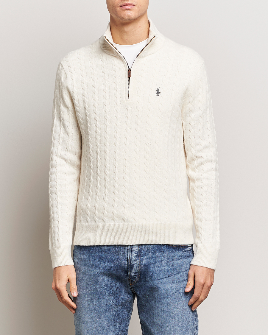 Hombres | Jerséis y prendas de punto | Polo Ralph Lauren | Wool/Cotton Cable Half-Zip Andover Cream