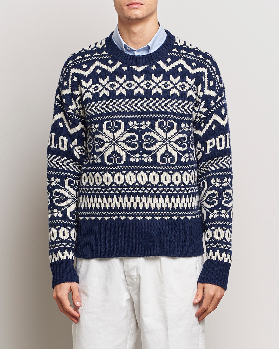 Hombres | Stylesegment Casual Classics | Polo Ralph Lauren | Wool Knitted Snowflake Crew Neck Bright Navy
