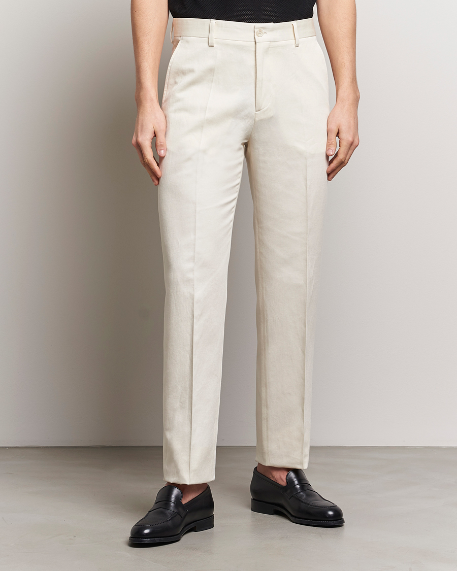 Hombres | Pantalones de traje | Filippa K | Straight Linen Trousers Bone White