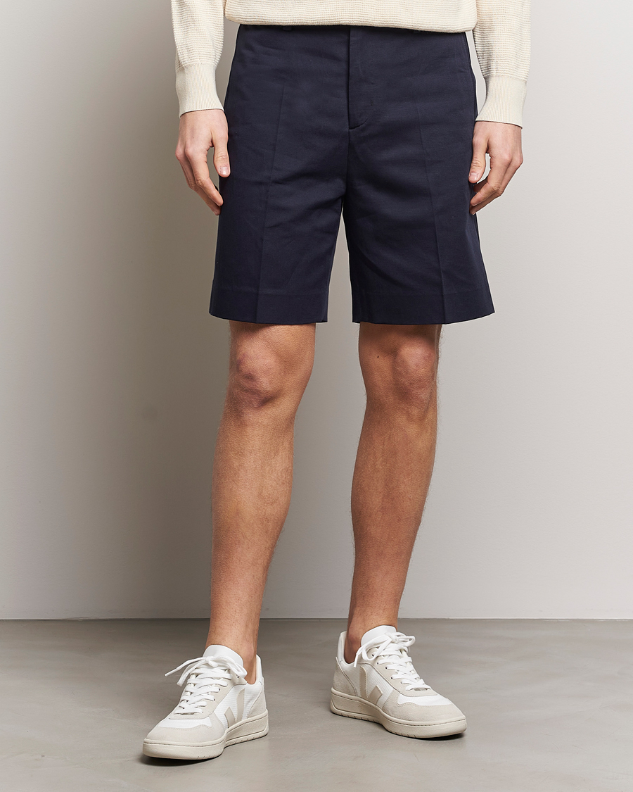 Hombres | Pantalones cortos chinos | Filippa K | Cotton/Linen Shorts Navy