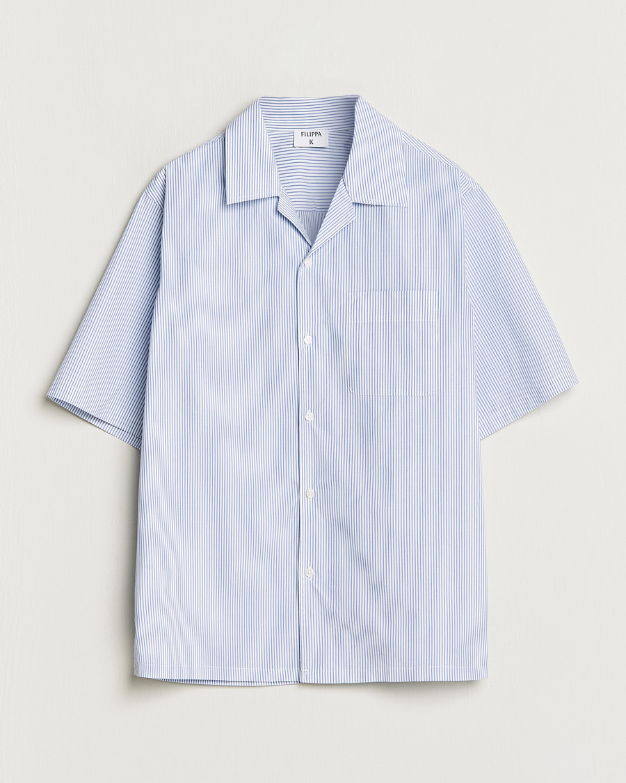 Hombres | Camisas | Filippa K | Striped Short Sleeve Resort Shirt Blue/White