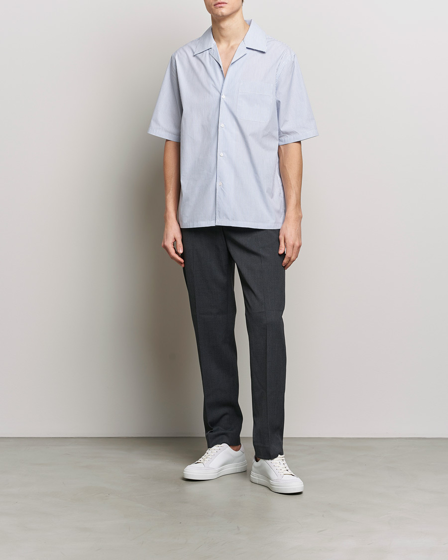 Hombres | Camisas | Filippa K | Striped Short Sleeve Resort Shirt Blue/White