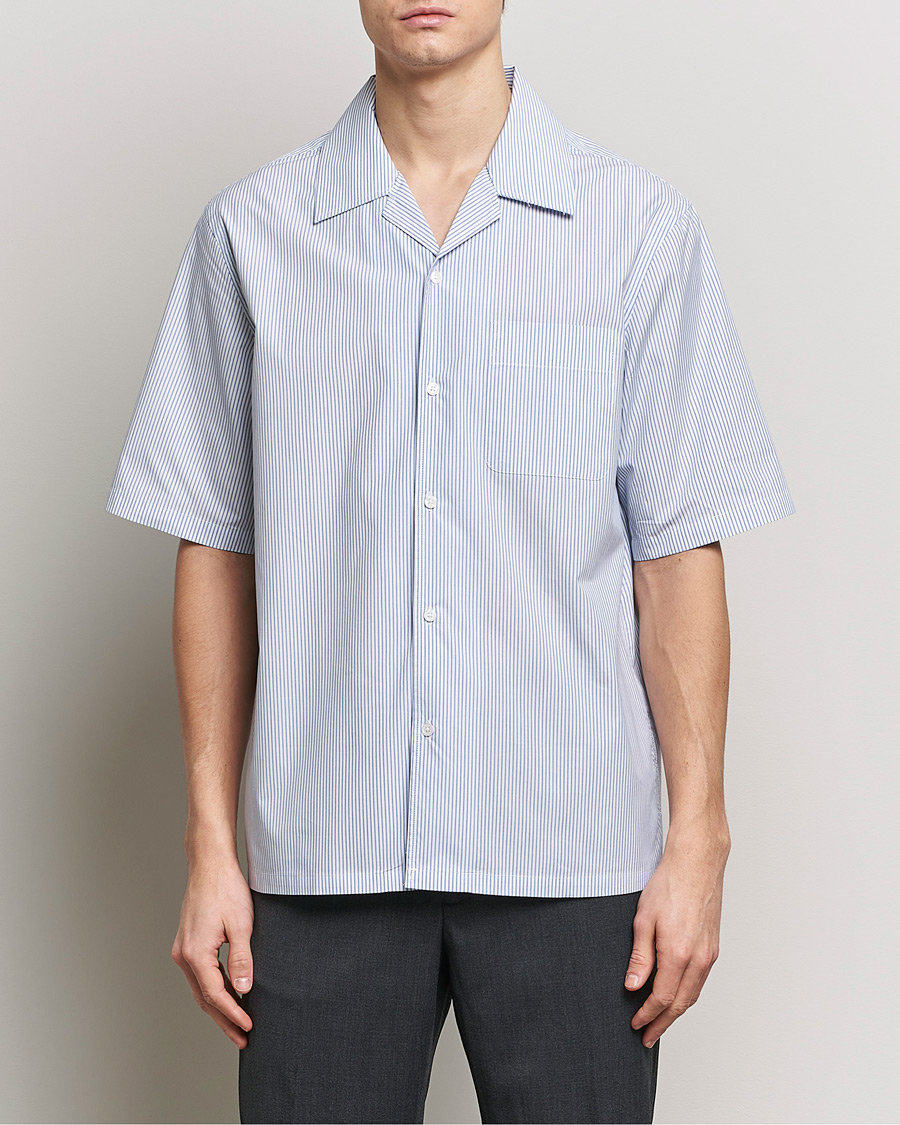 Hombres | Camisas de manga corta | Filippa K | Striped Short Sleeve Resort Shirt Blue/White