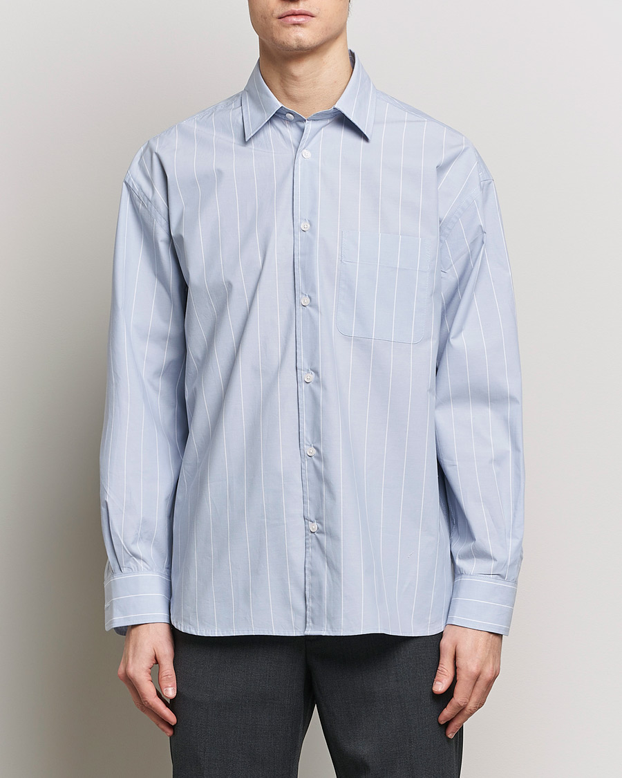 Hombres |  | Filippa K | Striped Poplin Shirt Faded Blue/White