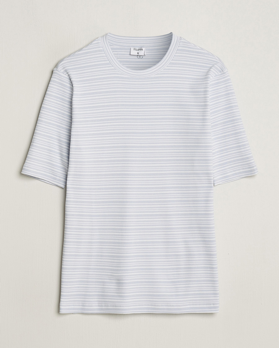 Hombres | Camisetas | Filippa K | Striped Rib T-Shirt Mist Blue/White