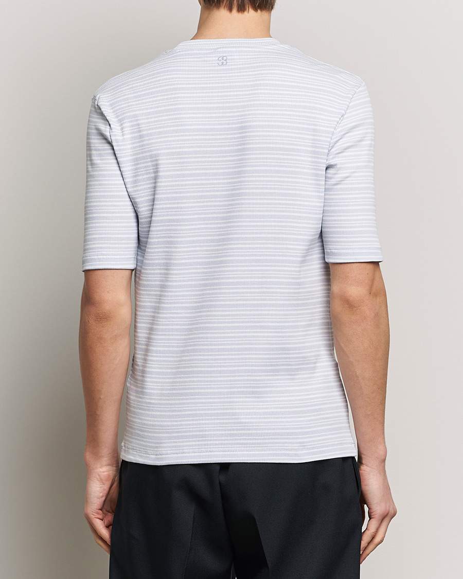 Hombres | Camisetas | Filippa K | Striped Rib T-Shirt Mist Blue/White