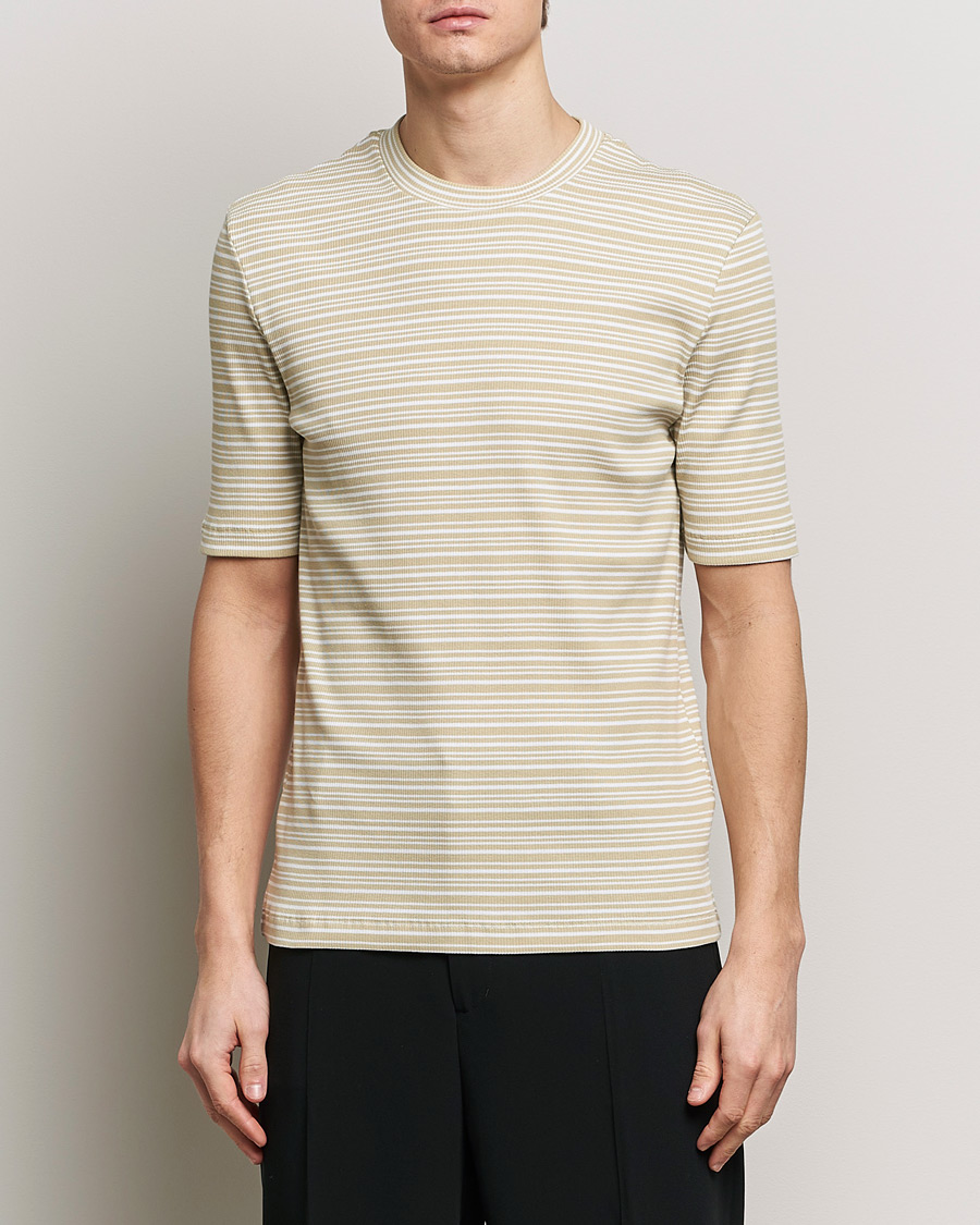 Hombres | Camisetas | Filippa K | Striped Rib T-Shirt Dark Yellow/White