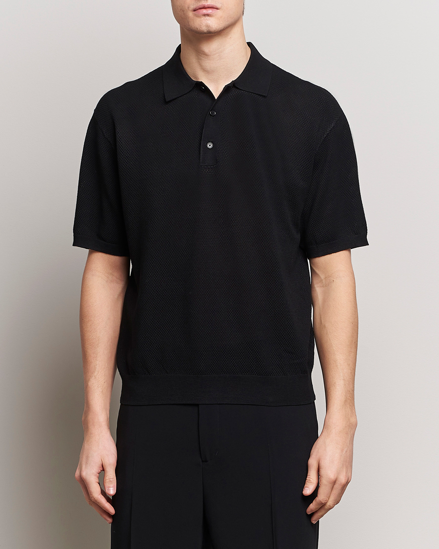 Hombres | Camisas polo de manga corta | Filippa K | Mesh Knitted Polo Black