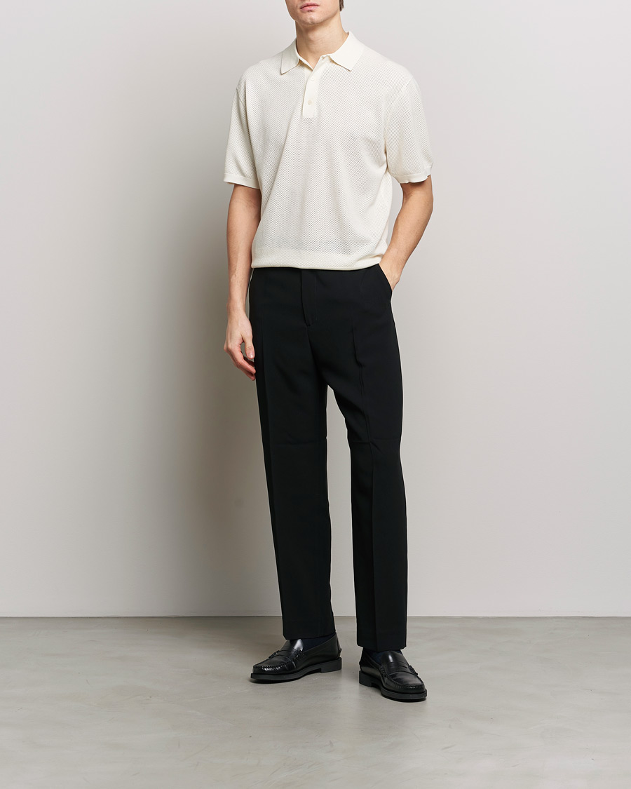 Hombres | Polos | Filippa K | Mesh Knitted Polo Chalk White