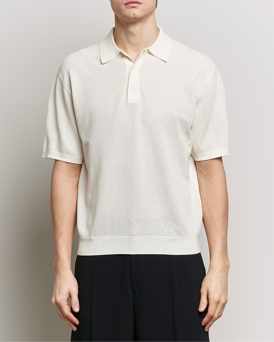 Hombres | Polos | Filippa K | Mesh Knitted Polo Chalk White