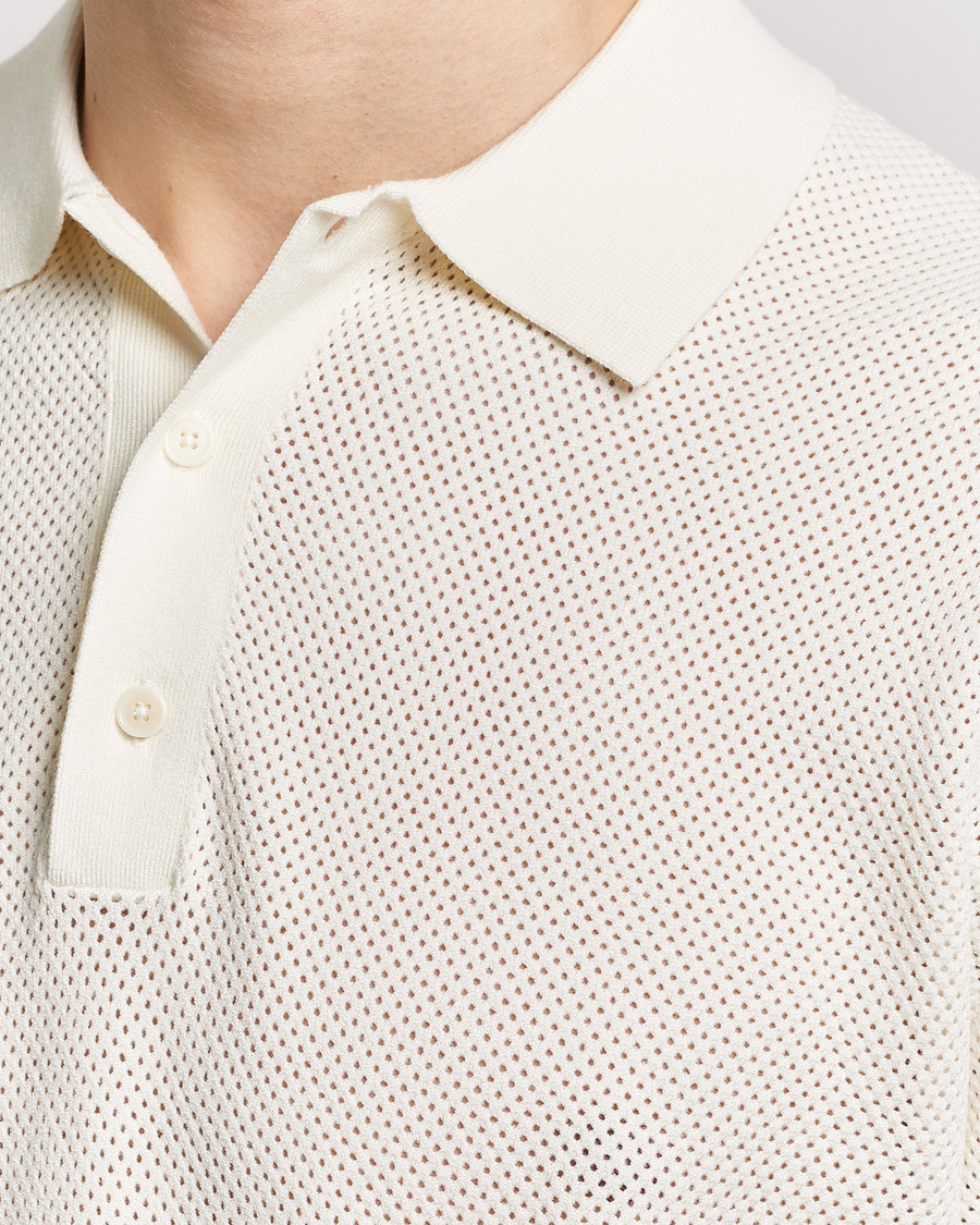 Hombres | Polos | Filippa K | Mesh Knitted Polo Chalk White