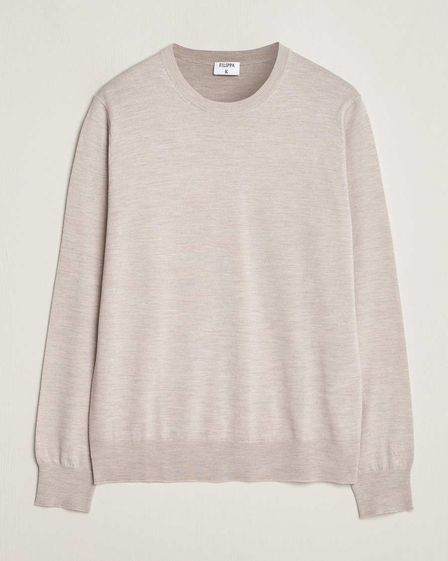 Hombres | Jerséis y prendas de punto | Filippa K | Merino Round Neck Sweater Beige Melange