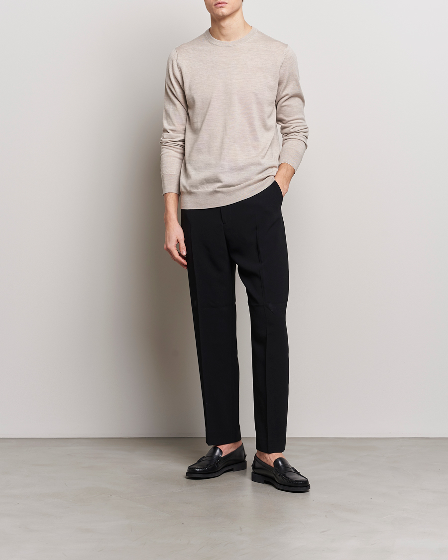 Hombres | Jerséis y prendas de punto | Filippa K | Merino Round Neck Sweater Beige Melange