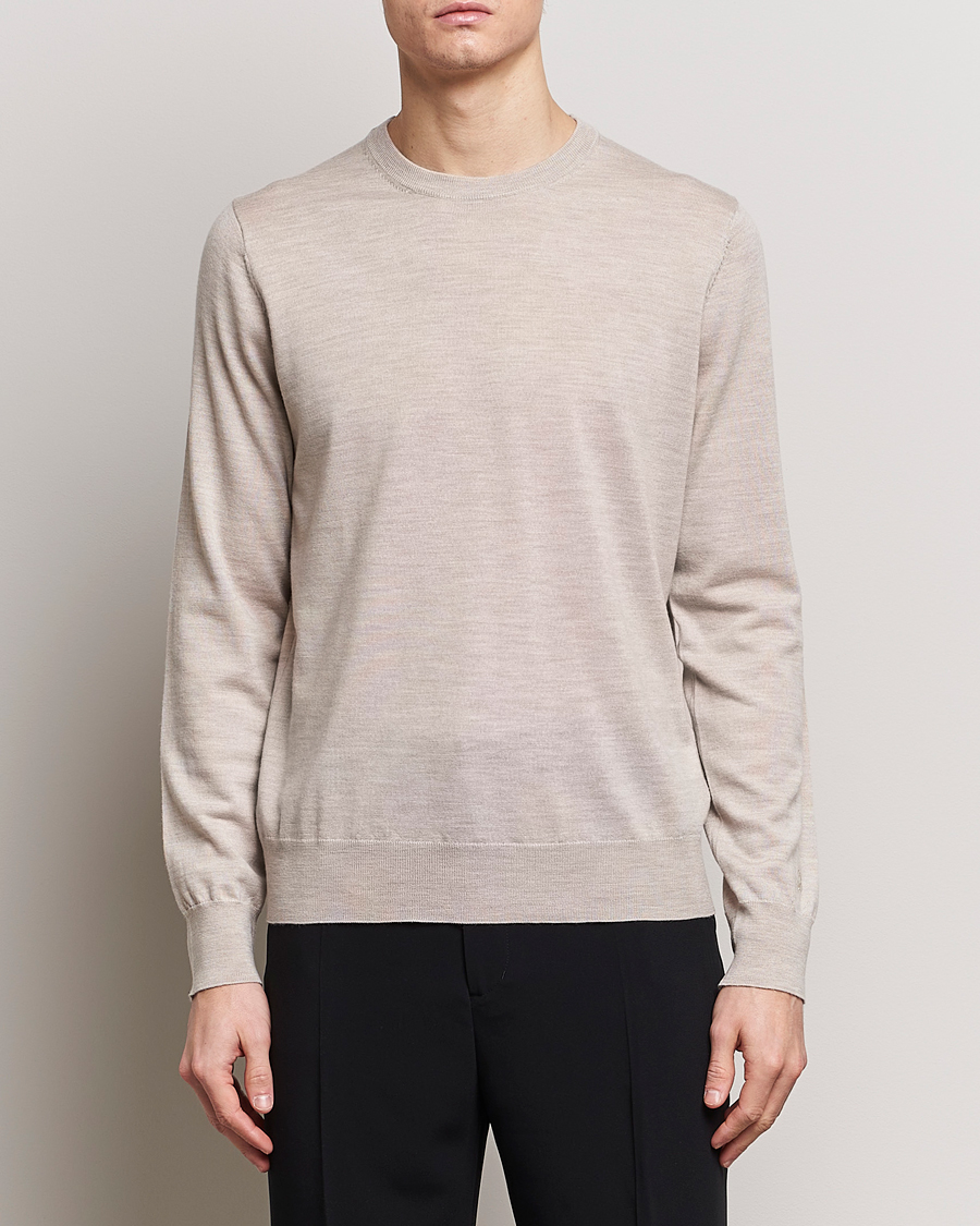 Hombres | Jerséis y prendas de punto | Filippa K | Merino Round Neck Sweater Beige Melange