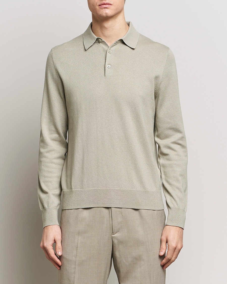 Hombres | Business & Beyond | Filippa K | Knitted Polo Shirt Light Sage