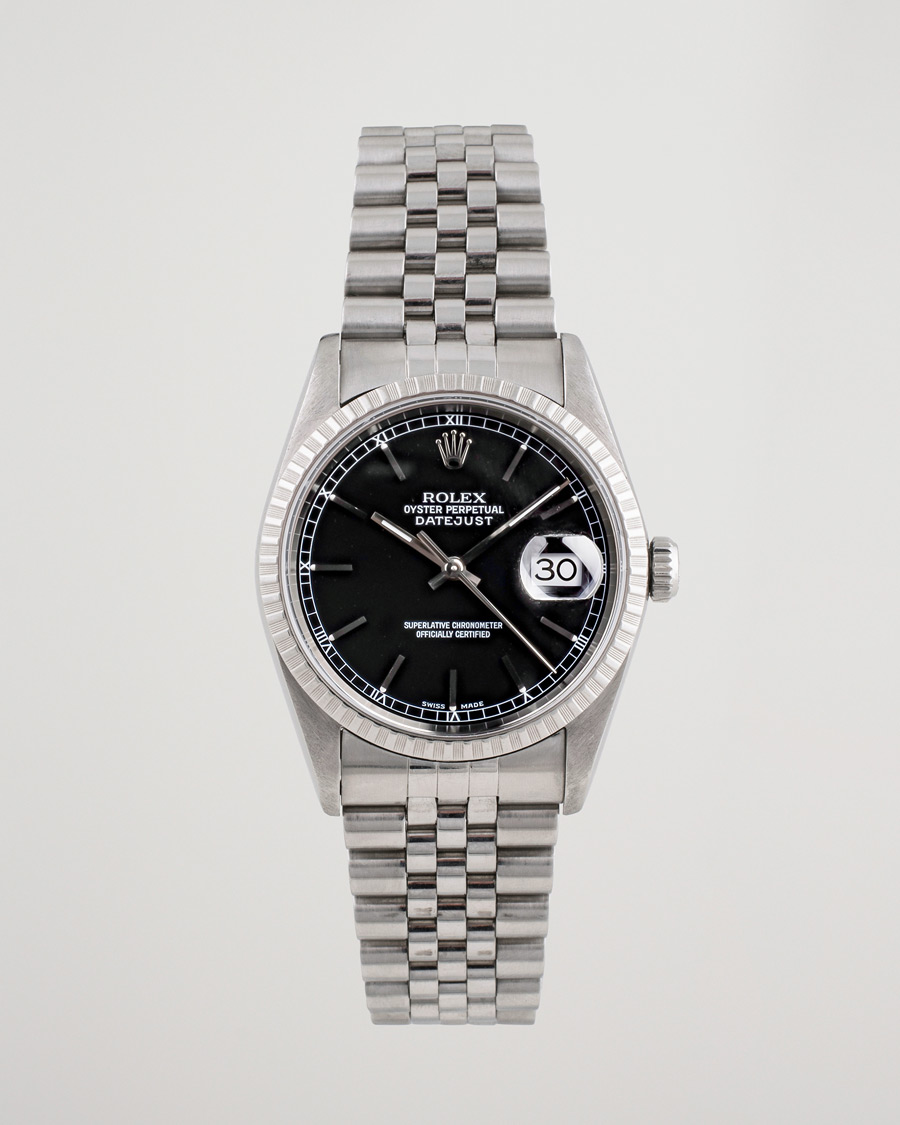 Hombres | Rolex Pre-Owned Datejust 16220 Oyster Perpetual Black Steel Black Steel Black | Rolex Pre-Owned | Datejust 16220 Oyster Perpetual Black Steel Black Steel Black