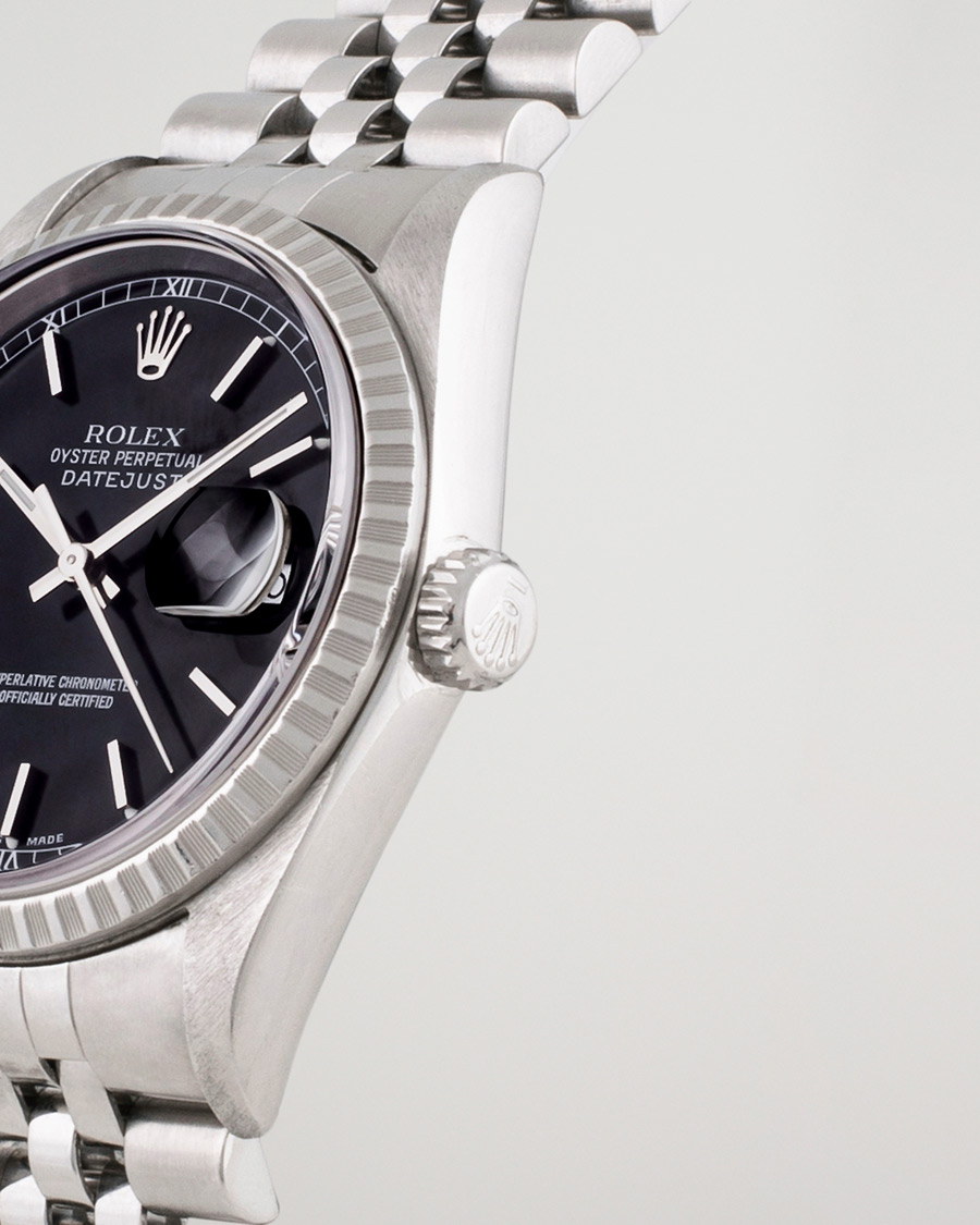 Hombres | Rolex Pre-Owned Datejust 16220 Oyster Perpetual Black Steel Black Steel Black | Rolex Pre-Owned | Datejust 16220 Oyster Perpetual Black Steel Black Steel Black